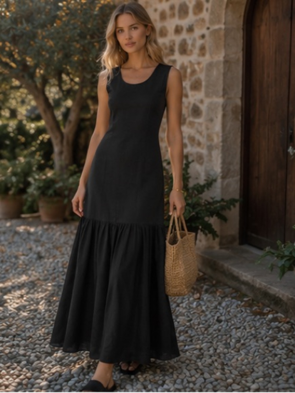 Sleeveless Black Maxi Dress with Tiered Skirt - Picture 5 of 11